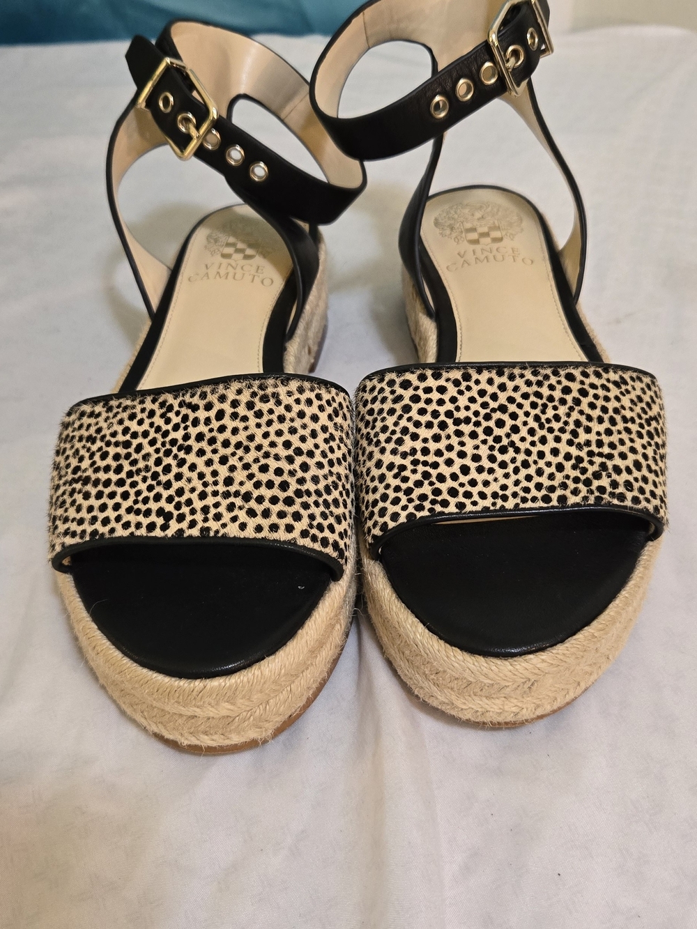Vince Camuto Black and Beige Espadrille Platform Sandal